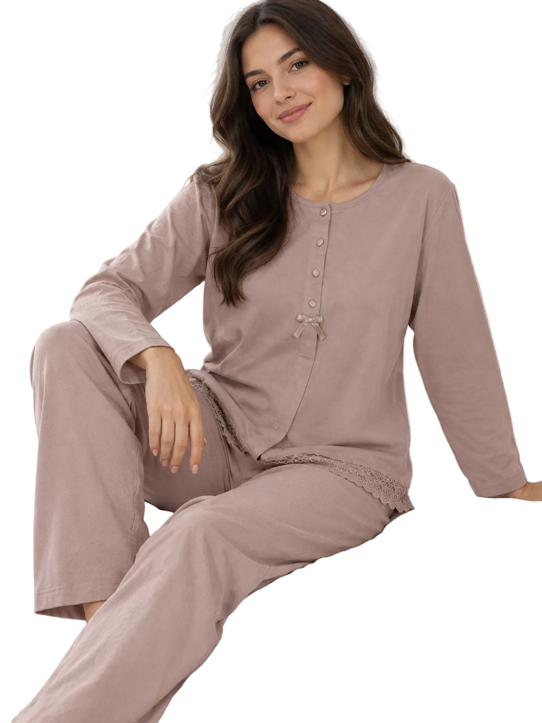 Pigiama Donna con merletto Beige