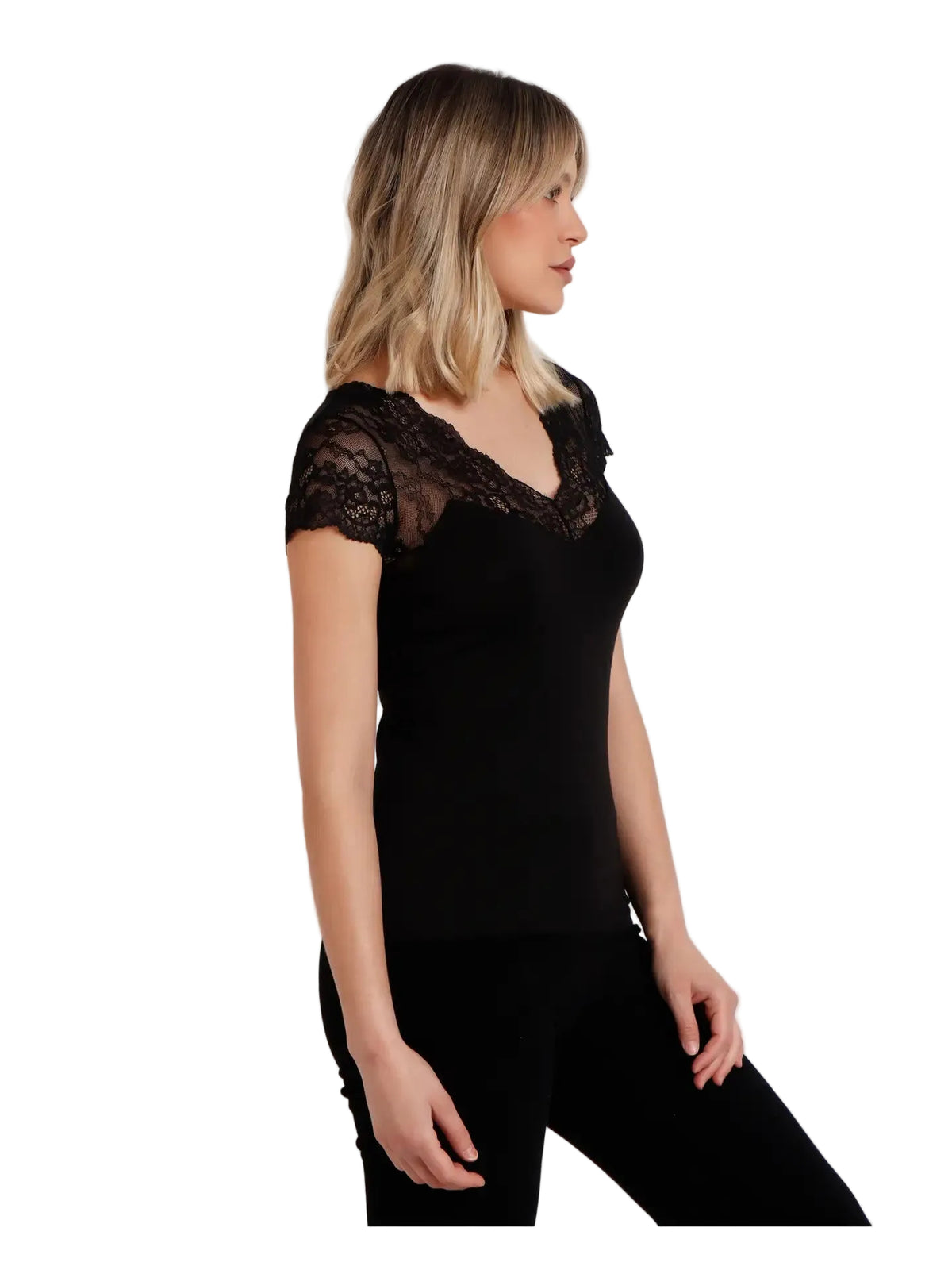 T-Shirt Donna maniche corte con pizzo Admas 43574