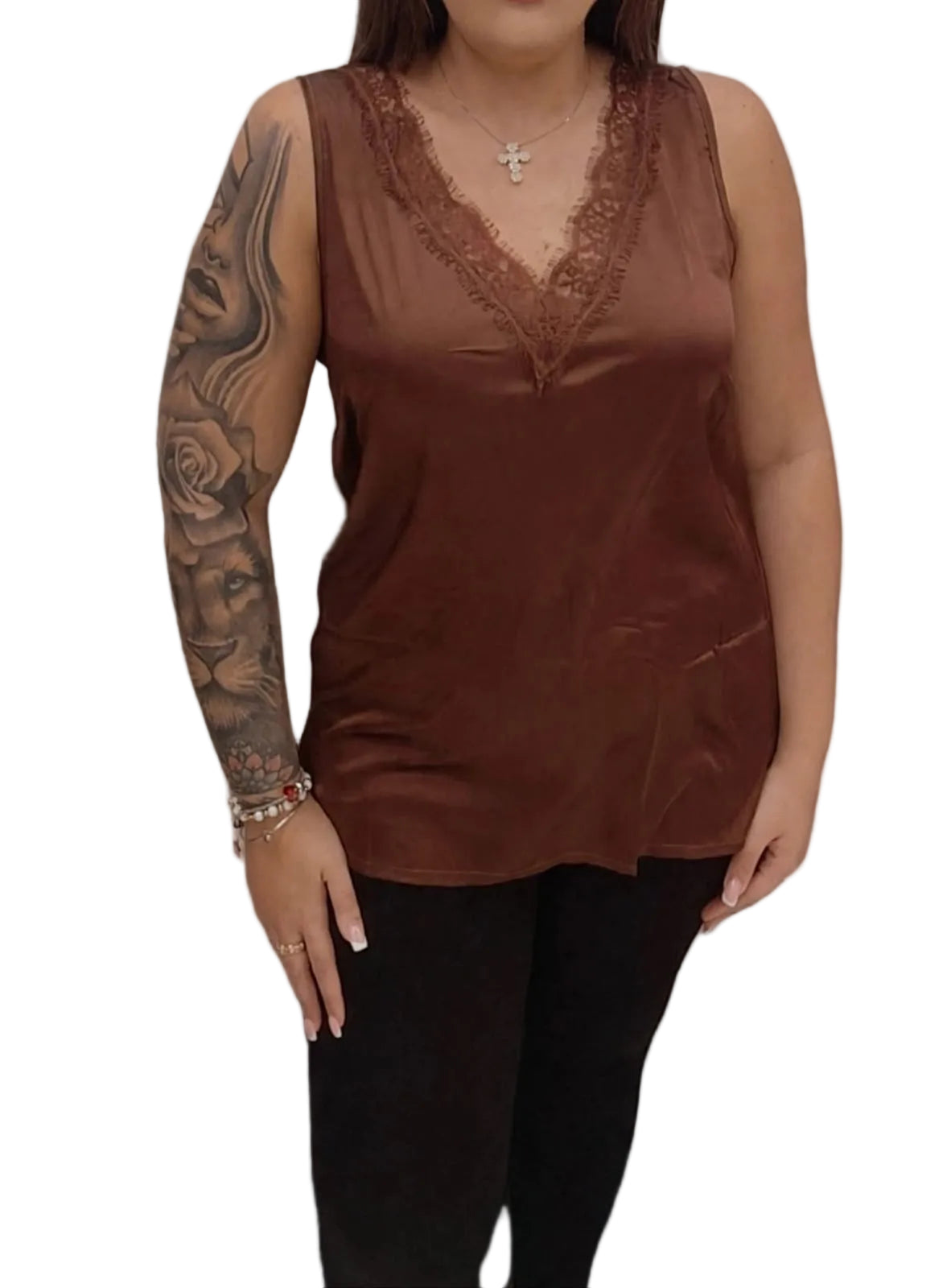 Canotta Donna raso con merletto Admas 43564