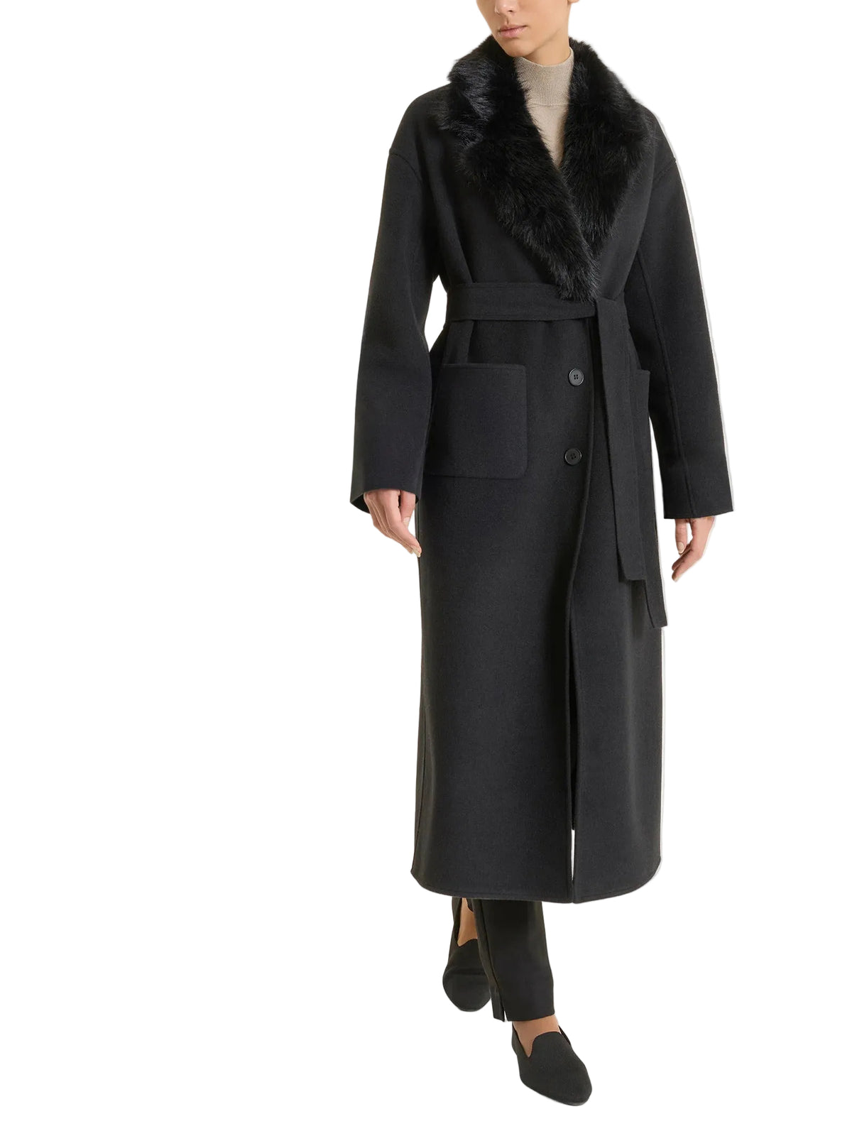 Cappotto Donna lungo con revers effetto fuzzy Ragno