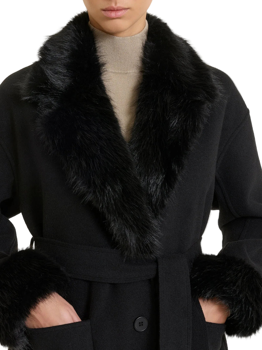 Cappotto Donna lungo con revers effetto fuzzy Ragno