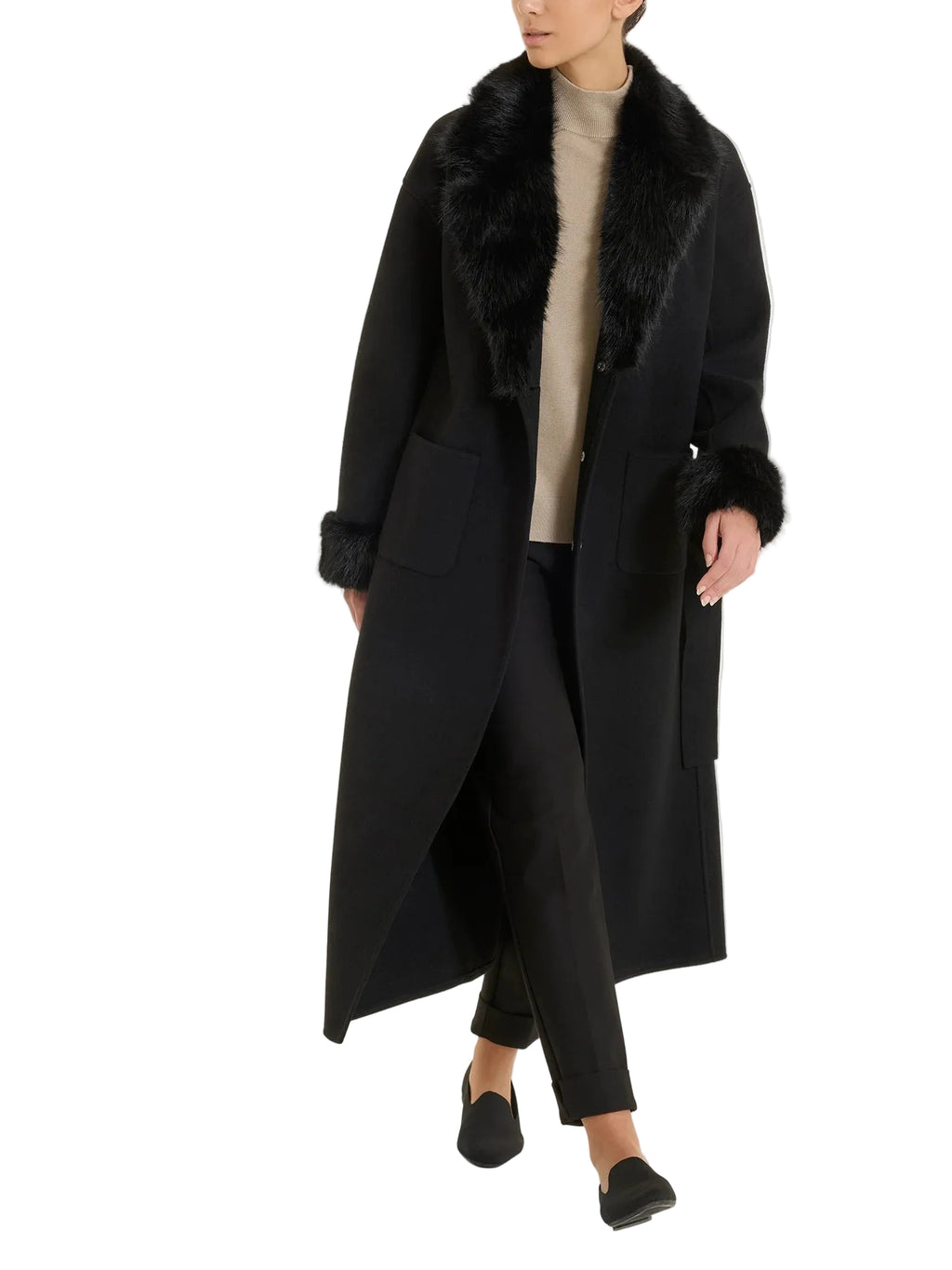 Cappotto Donna lungo con revers effetto fuzzy Ragno