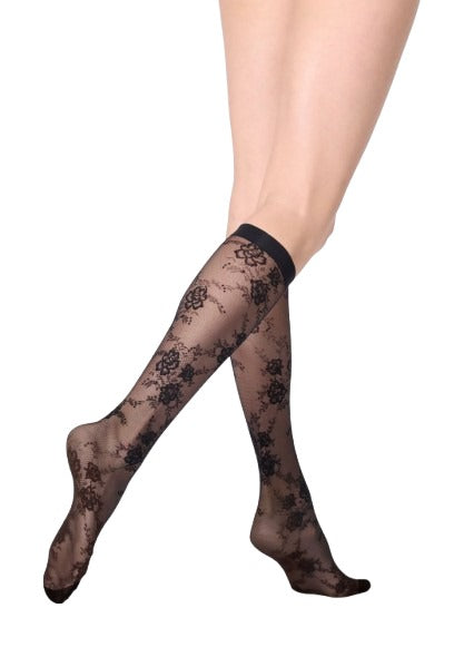 Gambaletto Donna Semi-Velato Floreale Pizzo 20 DEN