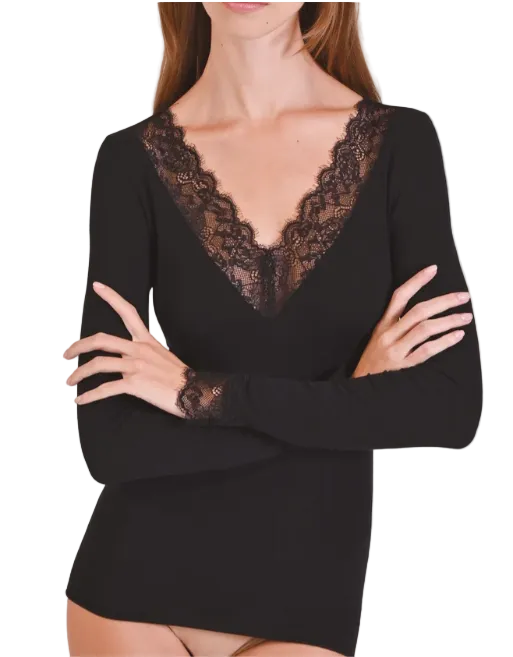 Maglia Donna Leger con cashmere scollo a V pizzo Philippe Matignon