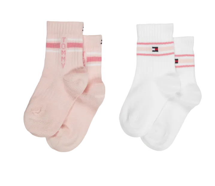 Calzini Neonati 2 paia righe e logo Tommy Hilfiger