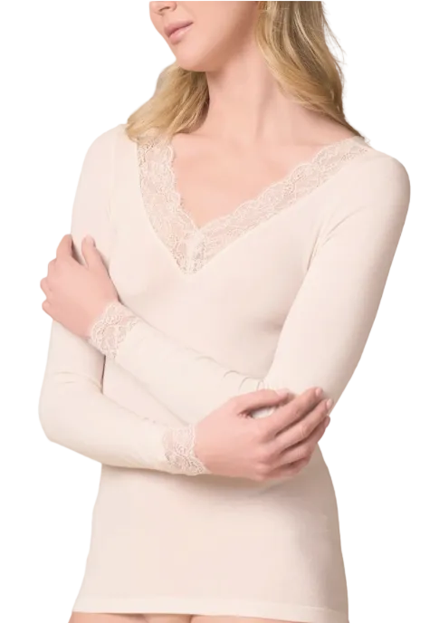 Maglia Donna Leger con cashmere scollo a V pizzo