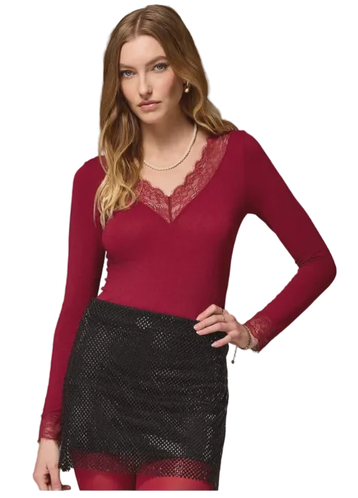 Maglia Donna Leger con cashmere scollo a V pizzo