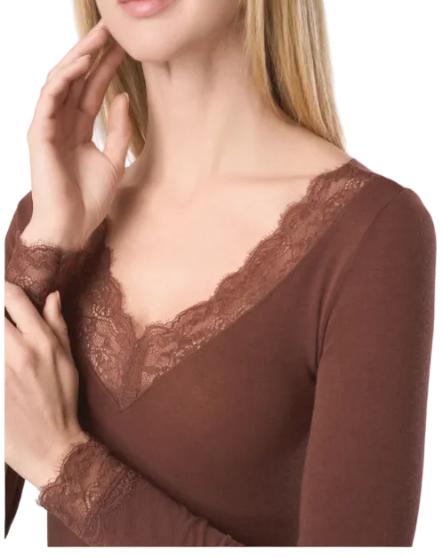 Maglia Donna Leger con cashmere scollo a V pizzo Philippe Matignon