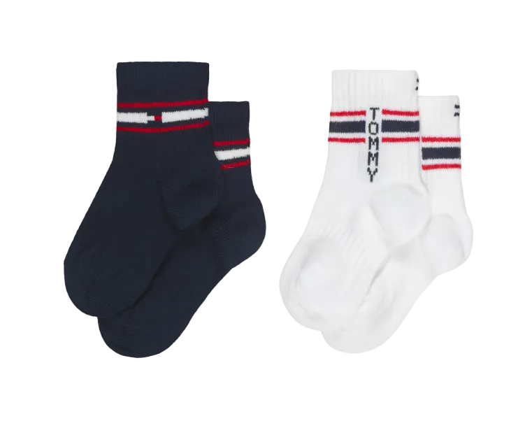Calzini Neonati 2 paia righe e logo Tommy Hilfiger