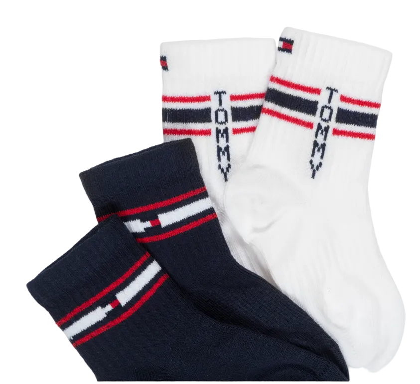 Calzini Neonati 2 paia righe e logo Tommy Hilfiger