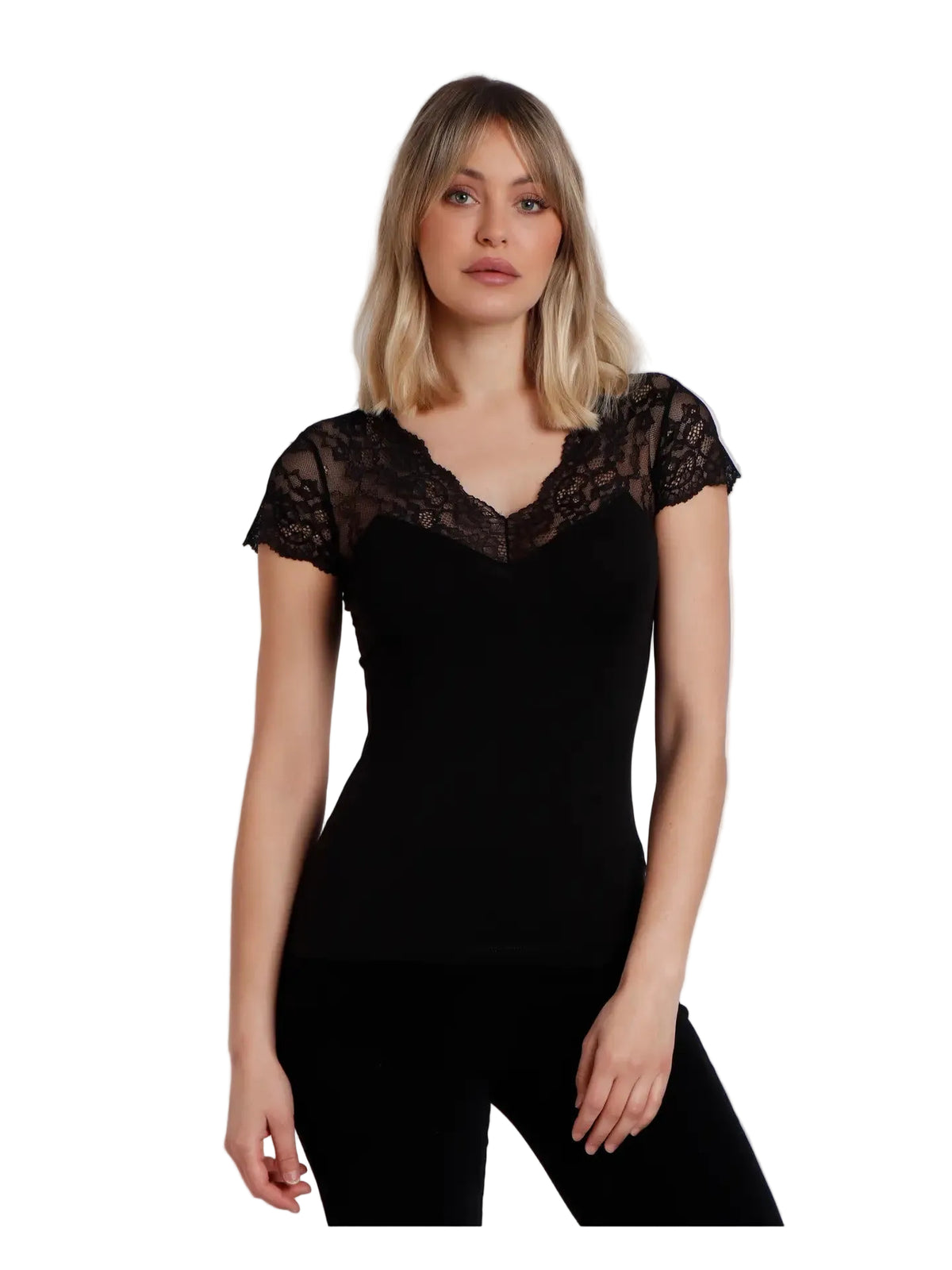 T-Shirt Donna maniche corte con pizzo Admas 43574