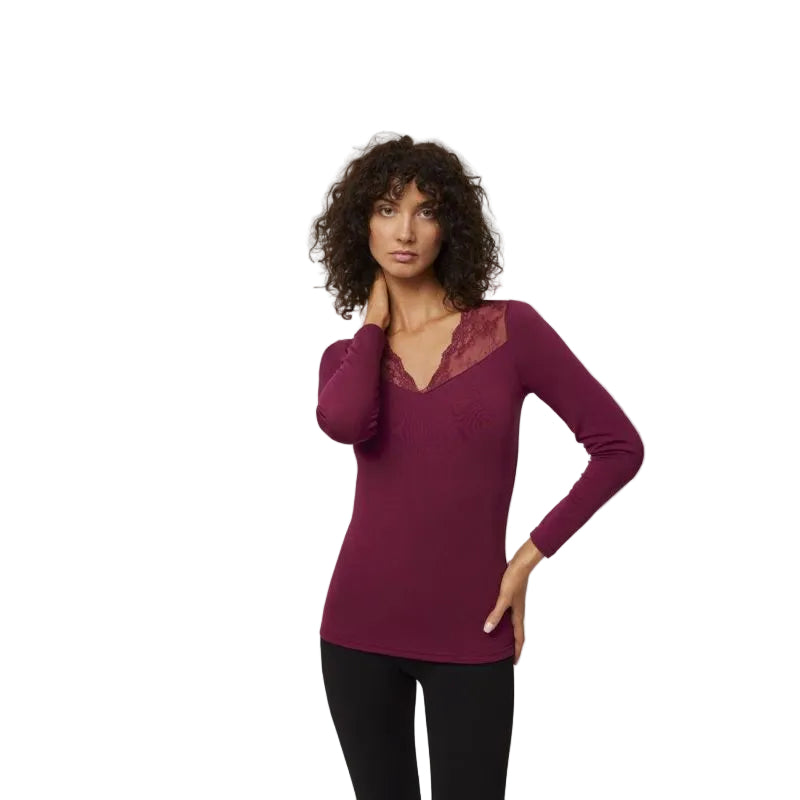 Maglia Termica Donna scollo a V e pizzo Ysabel Mora 70014