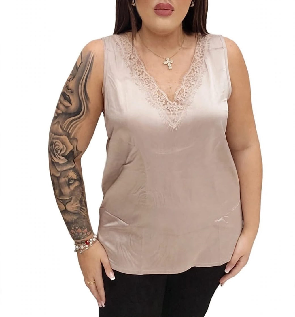 Canotta Donna raso con merletto Admas 43564