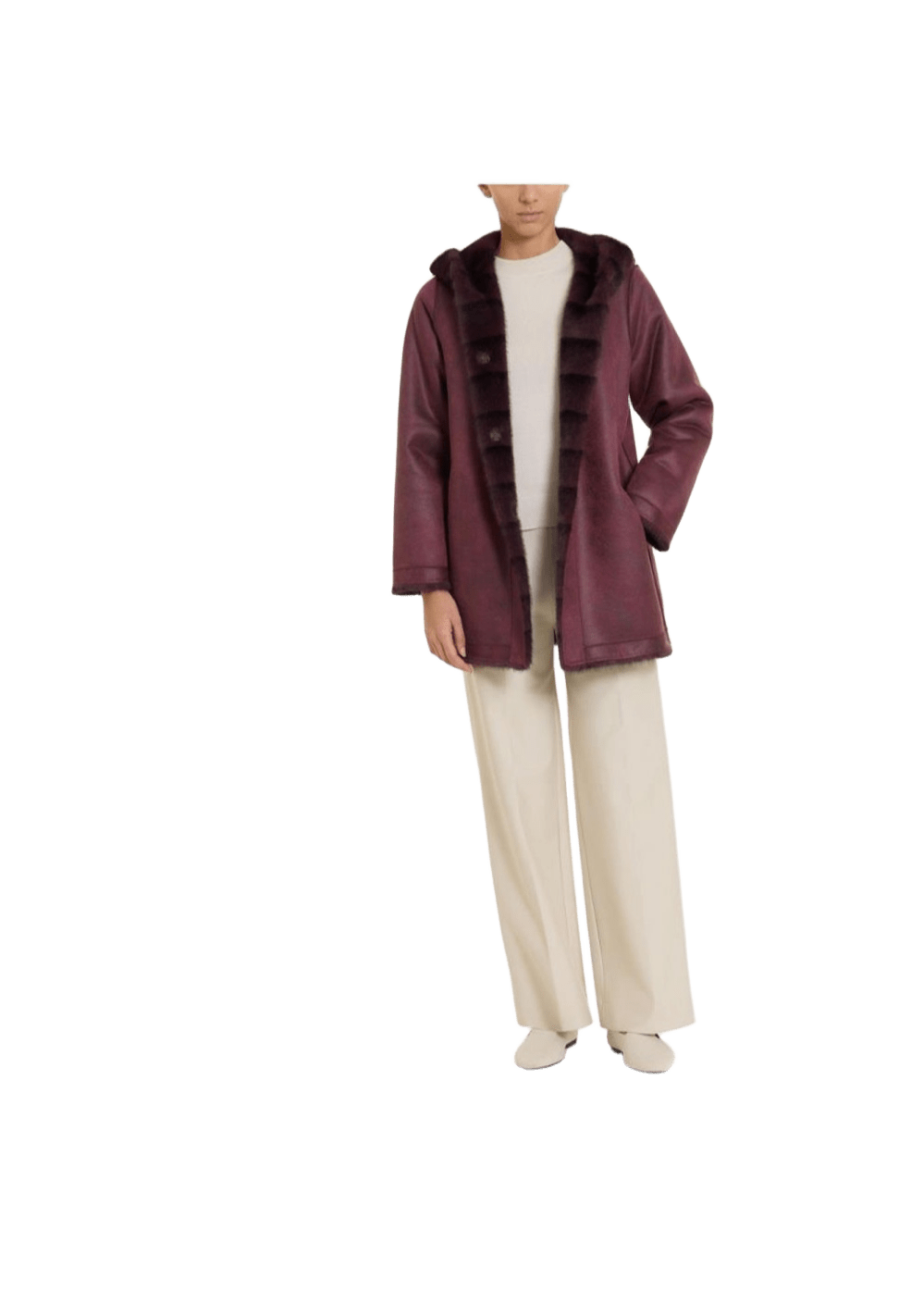 Cappotto Donna double face vegan shearling con cappuccio Ragno